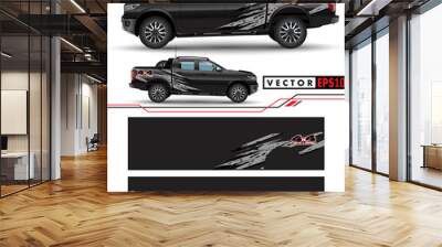 4 wheel drive truck and car graphic vector. abstract lines with black background design for vehicle vinyl wrap_V7 Wall mural