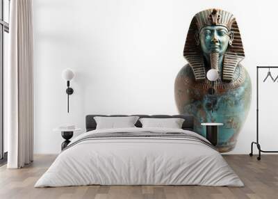 Ancient Egyptian statue artifact on white background, representing historical pharaoh figure with intricate details and cultural significance. Wall mural