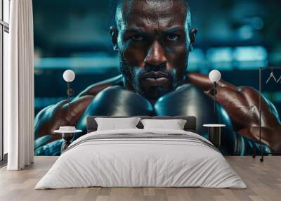 Black man doing boxer readying for a fight Wall mural