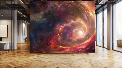 Stunning cosmic nebula with swirling gas clouds and bright stars, capturing the beauty and mystery of deep space. Wall mural