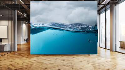 The deep blue sea at the time of the storm can be seen from under the water. Abstract wave blur under water Wall mural