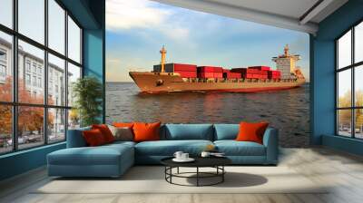 Cargo ship at sea Wall mural