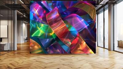 A mesmerizing image of sparkling, multicolored satin ribbons that make an excellent abstract background or wallpaper, with best-seller potential Wall mural