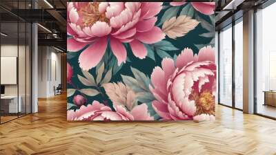 seamless pattern with peony,floral seamless pattern with lush peonies botanical wallpaper luxurious floral background realistic flowers hand drawn 3d illustration great for wallpaper design fabric gif Wall mural