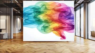 A colorful brain in the colors of the rainbow displayed on a clean white background Wall mural