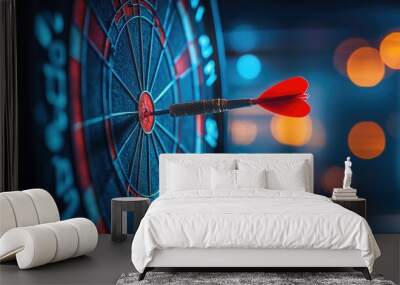 A dart makes contact with the bullseye, illustrating accuracy and excitement Wall mural