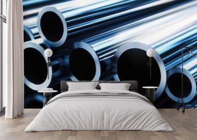 Stainless steel pipes arranged in a stack highlight their significance in metallurgy Wall mural