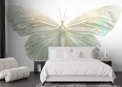 A butterfly with a green and gold wing is shown on a white background Wall mural