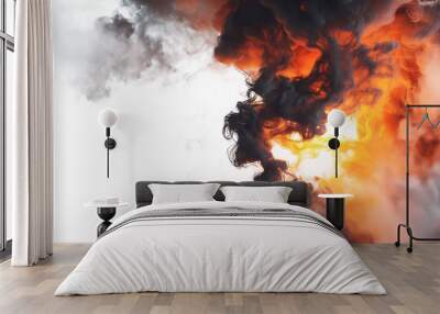 A fire is burning in the sky, with smoke and ash rising up Wall mural