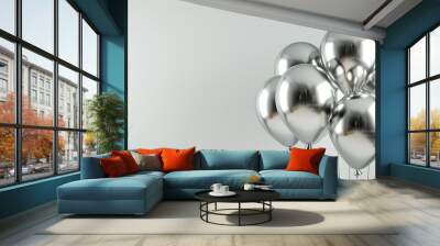 Balloon Silver Party Metallic color Birthday isolated on a gray background Wall mural