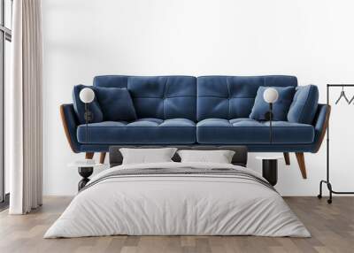 Blue and wooden modern sofa isolated on a transparent background Wall mural