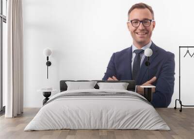 Businessman smiling with arms crossed isolated on a transparent background Wall mural