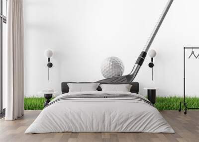 Golf ball on tee and golf club with fairway isolated on a transparent background Wall mural