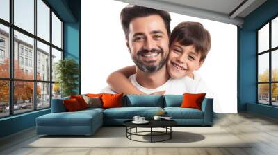 happy father hugging adorable smiling little son isolated on a transparent background Wall mural