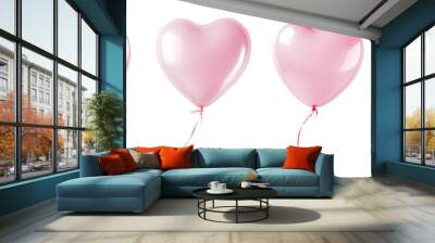 Pink balloon shaped like a heart set isolated on a transparent background, Generative AI Wall mural