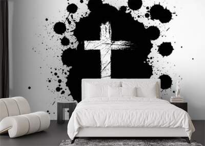 Vector black paint cross shape with grunge style.  Wall mural