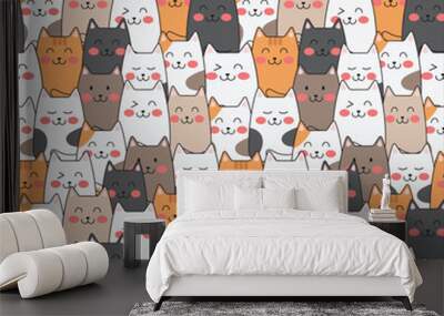 Vector cute cats pastel color seamless pattern background. Wall mural