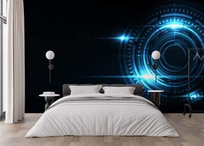 Vector digital communication cyber cloud network vision. Technology blue light background. Wall mural