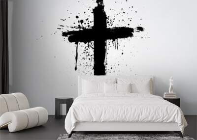 Vector hand drawn black paint brush grunge cross icon Wall mural