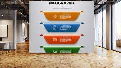 Vector infographic ribbon template diagrame. Business concept 4 step for presentation. Wall mural