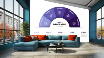 Vector infographic semi circle template diagrame. Business concept 5 step for presentation.. Wall mural