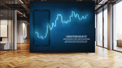 Vector mobile online trading concept. Technology abstract blue background. Wall mural