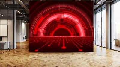 Vector red abstract digital circuit technology with concept communication. Wall mural