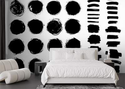 Vector set grunge black paint stripe round shape. Text boxes for banner. Wall mural