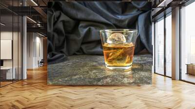 Whiskey with ice on marble. Wall mural