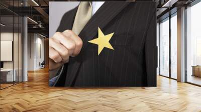 Extreme closeup of a businessman with gold star on suit Wall mural