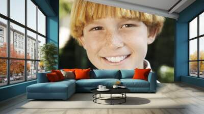 freckly boy outside smiling Wall mural