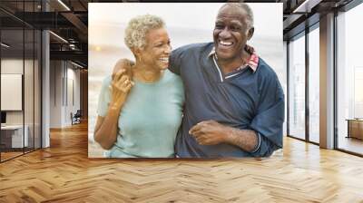 Happy Senior African American Couple on the Beach Wall mural