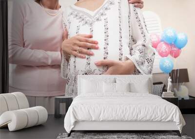 Midsection of mature woman with pregnant daughter at baby shower Wall mural