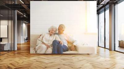 Senior Couple Together on Sofa Wall mural