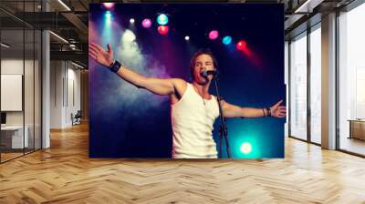 Young Man Singing at rock Concert Wall mural