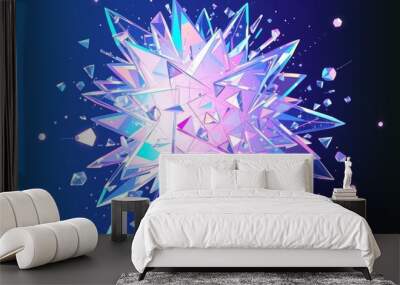 3d illustration of crystal snowflake on a blue background, crystal snowflake, 3d rendering of abstract geometric shapes in low poly style. Futuristic crystal background. Wall mural