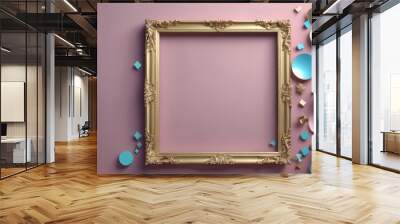 3d render of golden frame on pink background with copy space. Wall mural