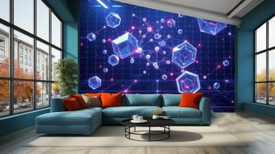 Abstract glowing polygonal background. Technology and science concept. 3D Rendering Wall mural