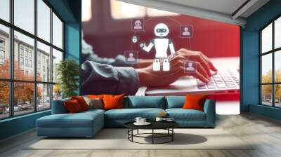 AI, Artificial intelligence, machine learning and modern computer technology concept, Cyborgs, artificial intelligence and machine learning concept on virtual screen. Wall mural