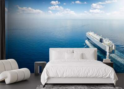 Aerial view of a big car carrier ship RO-RO (Roll on Roll off) cruising in mediterranean sea as a banner with copy pace Wall mural