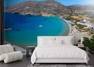 Aerial view of the beautiful Galissas beach at the west coast of Syros island, Cyclades, Greece Wall mural