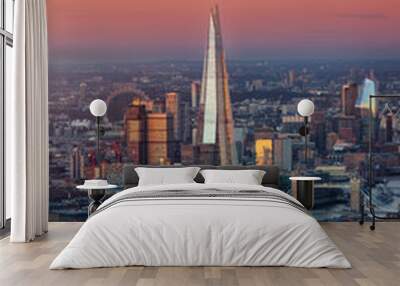 Elevated view of the urban London skyline during dawn just before sunrise, England Wall mural