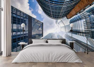 Looking directly up at the skyline of the financial district in central London, modern architecture as a background Wall mural