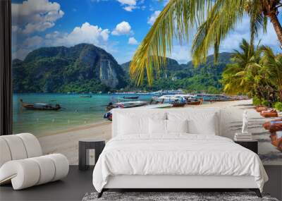 Panoramic view of the beautiful beach at Koh Phi Phi Don, popular destination for daytrippers and tourists in Thailand Wall mural