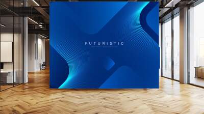 Abstract blue background with glowing geometric lines. Modern blue gradient square shape design. Futuristic technology concept. Suit for brochure, corporate, website, poster, banner, cover, flyer Wall mural