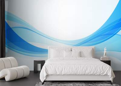 Abstract blue flowing wave element on white background. Smooth and clean subtle texture creative design. Modern simple vibrant wave lines vector. Suit for poster, website, banner, presentation, cover Wall mural