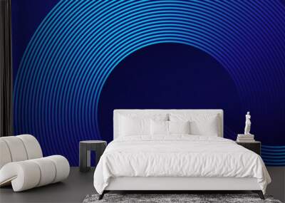 Abstract blue glowing geometric lines on dark blue background. Modern shiny blue circle lines pattern. Futuristic technology concept. Suit for cover, poster, banner, brochure, header, website Wall mural