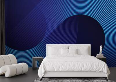 Abstract blue glowing geometric lines on dark blue background. Modern shiny blue diagonal rounded lines pattern. Futuristic technology concept. Vector illustration Wall mural