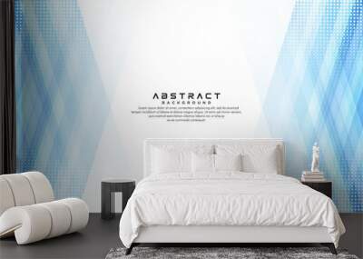 Abstract blue gradient geometric squares shape vector on white background with halftone dots decoration. Modern simple diagonal overlay layer geometric shape creative design with space for your text Wall mural