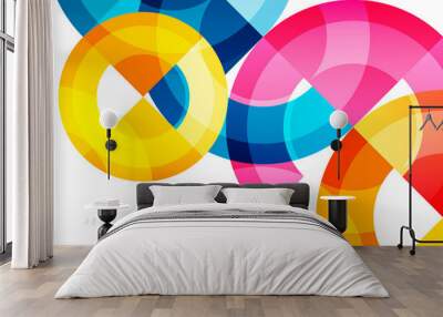 Abstract bright colorful circle geometric shapes design background. Modern round shapes graphic pattern. Minimalist style geometric vector. Multicolored circles texture. Vector illustration Wall mural